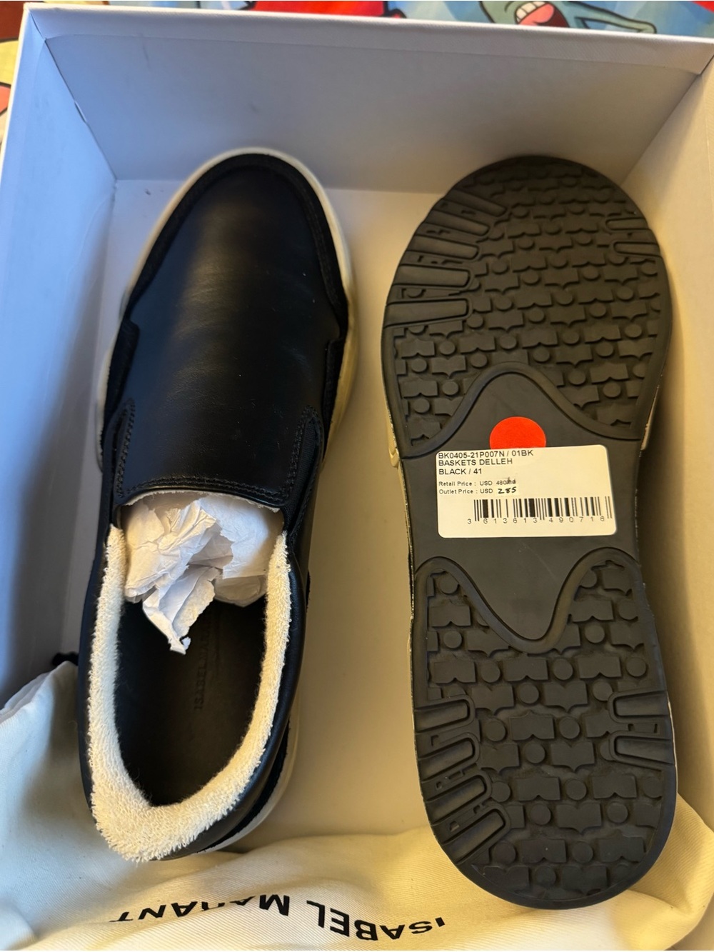 Isabel Marant Black Leather Slip-On Loafers with White Trim EU 41, US Size 8